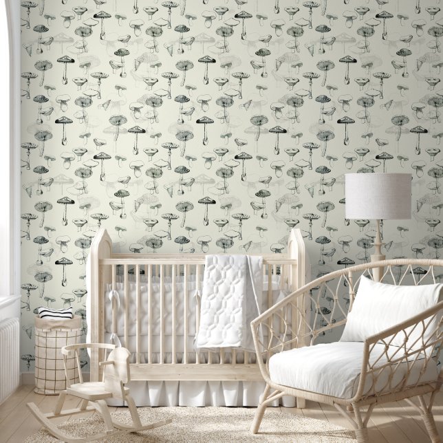 Papier Peint Champignons blancs Vintages modernes (Enfants)