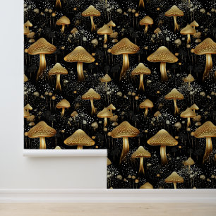 Papier Peint Champignons D'Or Noir Whimsy Motif Peel Et Bâton