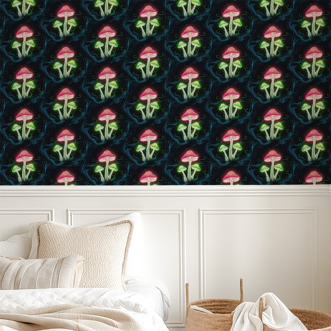 Papier Peint Champignons du néon en noir (Créateur téléchargé)