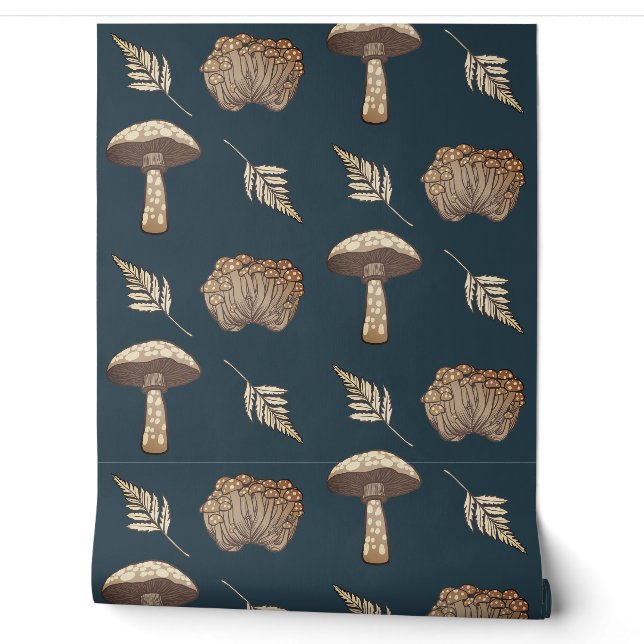 Papier Peint Champignons et fougères automnaux (Déroulement)
