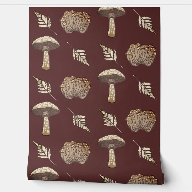 Papier Peint Champignons et fougères automnaux (Déroulement)