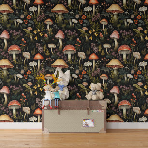 Papier Peint Champignons Fleurs Plantes Motif d'illustration