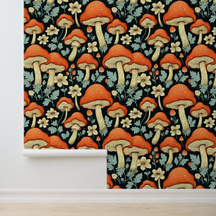 Papier Peint Champignons rétro Fleurs Vintages