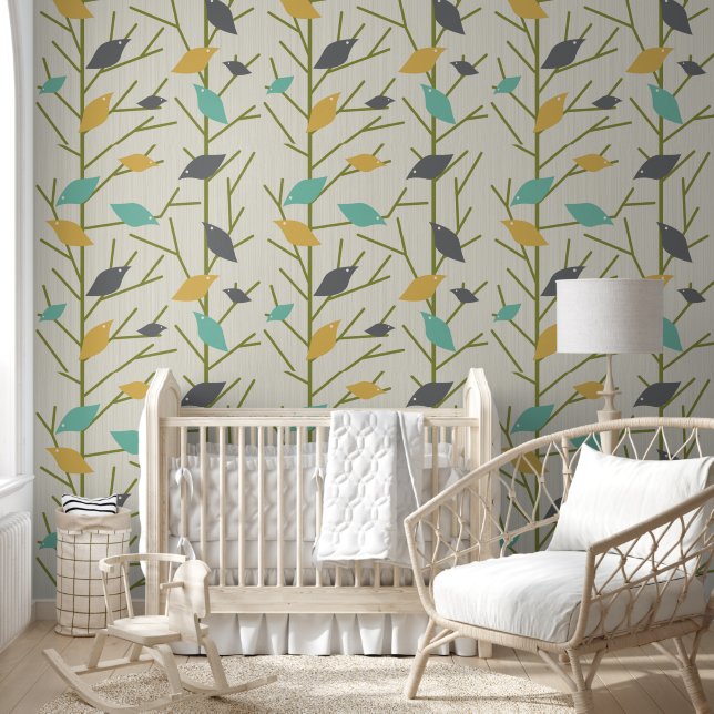 Papier Peint Chant d'oiseau moderne du milieu du siècle (Enfants)