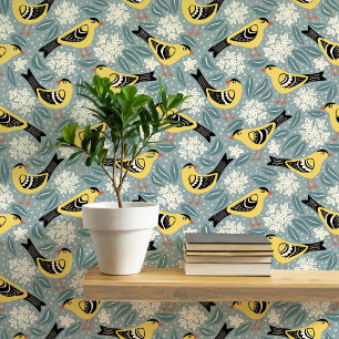 Papier Peint Chardonneret et fleur d'oiseau de Rhododendron