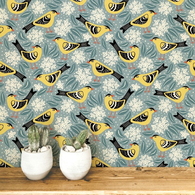 Papier Peint Chardonneret et fleur d'oiseau de Rhododendron (Créateur téléchargé)