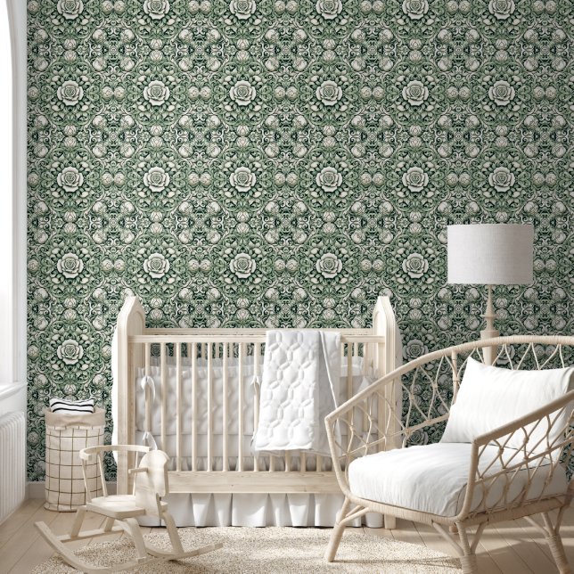 Papier Peint Charme floral vert et blanc intemporel (Enfants)
