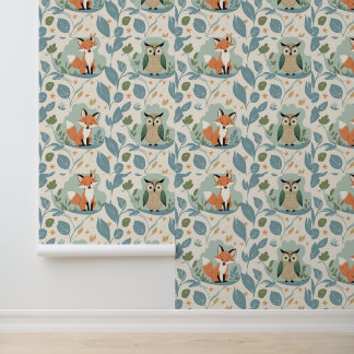 Papier Peint Charming Forest Friends Fox & Owl Peel and Stick