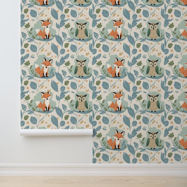 Papier Peint Charming Forest Friends Fox & Owl Peel and Stick (Application)
