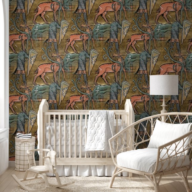 Papier Peint Chasse turquoise au chevalier orange (Enfants)