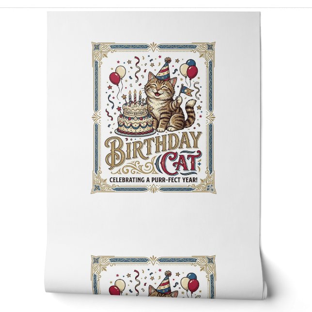 Papier Peint Chat d'anniversaire Chat d'anniversaire Âge Vintag (Déroulement)