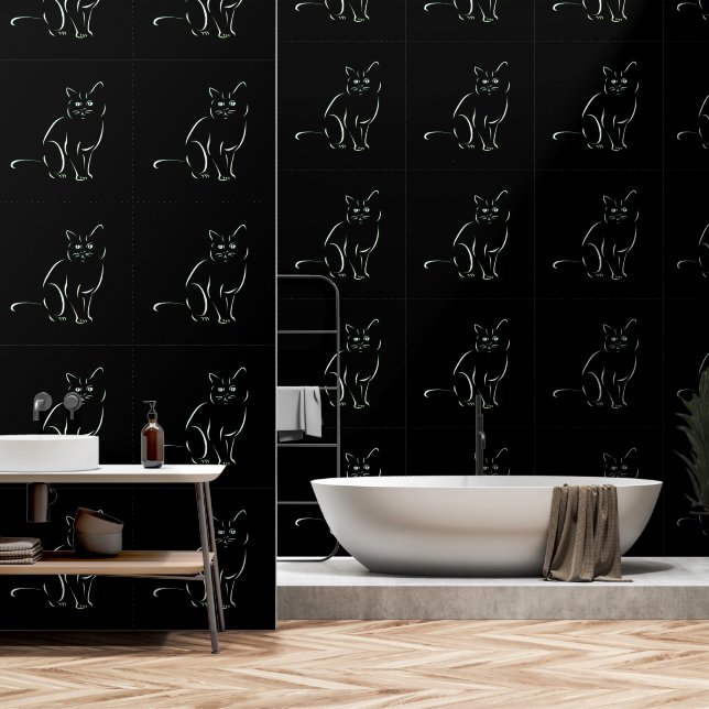 Papier Peint Chat Kitty Blanc (Salle de bain)
