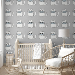 Papier Peint Chat mignonne avec Poisson prix sur gris clair
