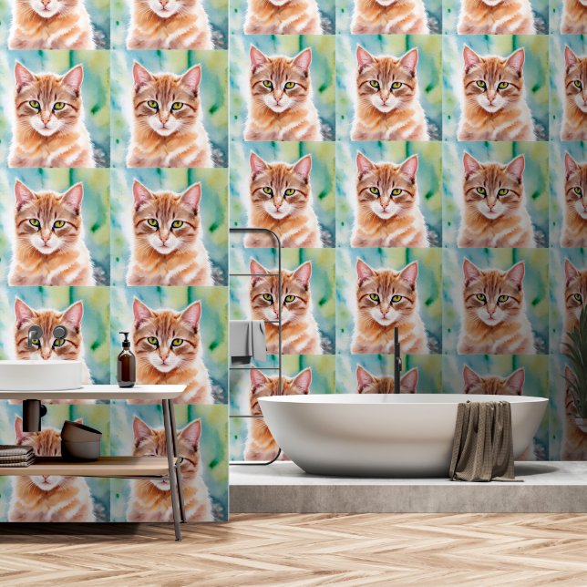 Papier Peint Chat orange mignon (Salle de bain)