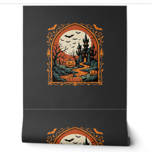 Papier Peint Château Hanté Halloween Citrouille Lune Art Vector