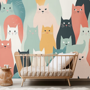 Papier Peint Chats adorables Jouer Neutre Motif Pastel