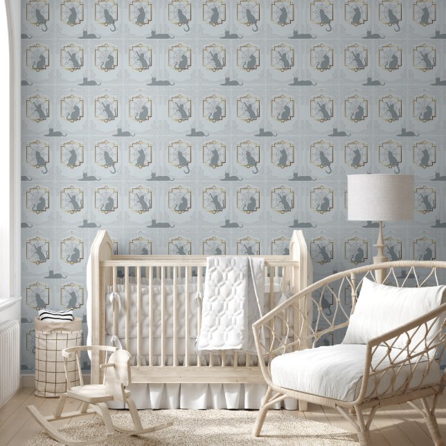 Papier Peint Chats Art Déco Élégants - Gris Clair (Enfants)