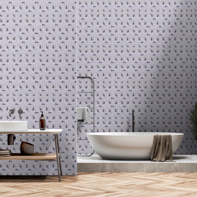 Papier Peint Chats Art Déco Élégants - Lavande (Salle de bain)