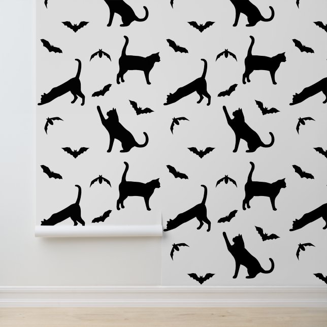 Papier Peint Chats Et Chats Noirs Modernes Motif Cute Halloween (Application)