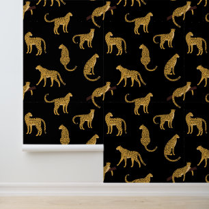 Papier Peint Chats Sauvages Léopards Guépard Noir Jaune GRAND