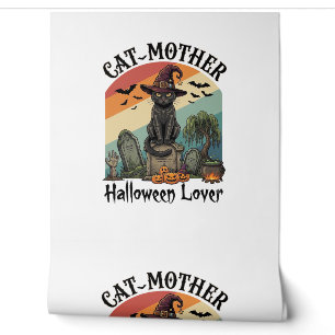 Papier Peint Chatte Mère Amoureuse d'Halloween Chapeau de Sorci