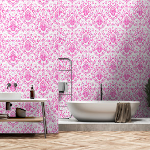 Papier Peint Chaud rose et blanc Damask Floral peler et bâton