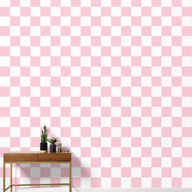 Papier Peint Check Baby Pink And White Checkerboard (Couloir)