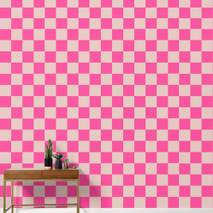 Papier Peint Check Coral Pink Checkered Pattern Checkerboard