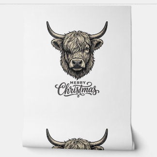 Papier Peint Chemise vintage Joyeux Noël Vache des Highlands_1
