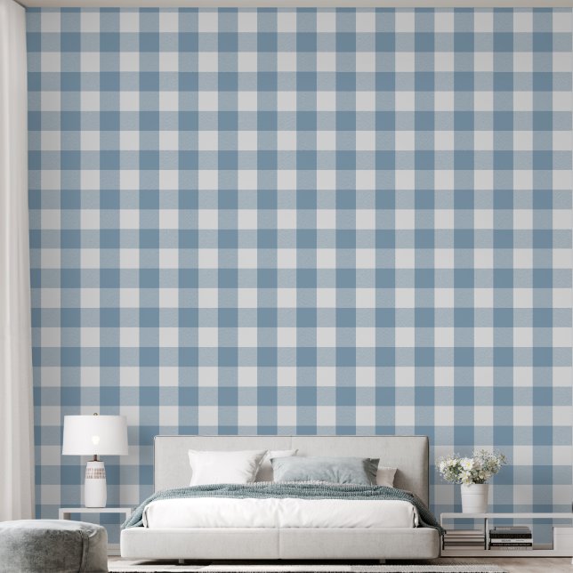 Papier Peint Chèque de Buffle bleu clair 6 po tendance (Chambre à coucher)