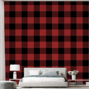 Papier Peint Chèque de Buffle Noir Rouge