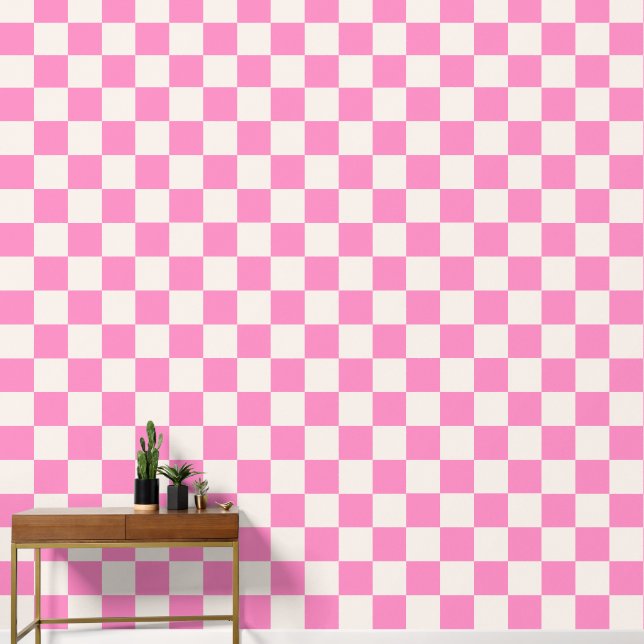 Papier Peint Chèque rose, Motif en damier, À damiers (Couloir)