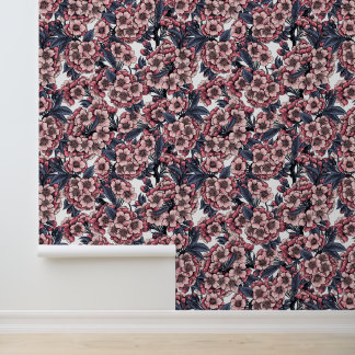 Papier Peint Cherry blossom in pink and blue