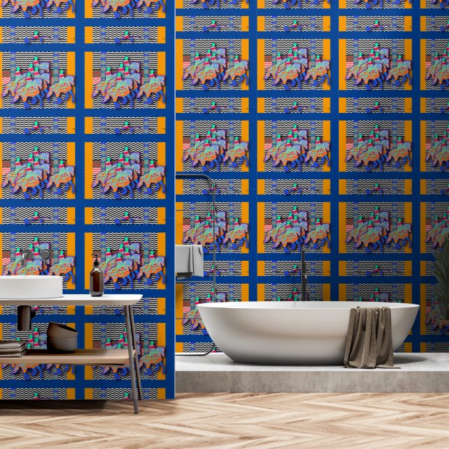 Papier Peint Cheval Et Riders Bleus (Salle de bain)