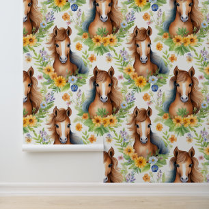 Papier Peint Cheval Sauvage Flissant Mane Jaune Flore Verdure