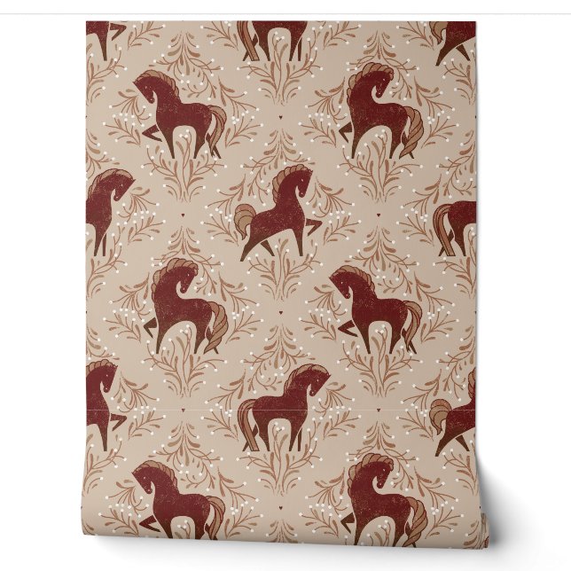 Papier Peint Chevaux avec des éléments floraux (Déroulement)