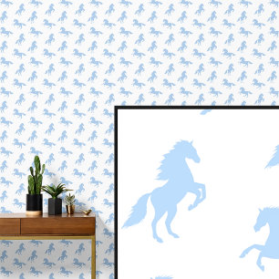 Papier Peint Chevaux bleu pâle sur blanc