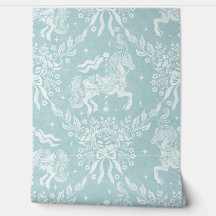 Chevaux de carrousel et florales Rococo Aqua Pouss