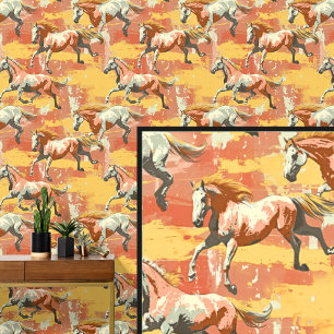 Papier Peint Chevaux de galop Brown jaune