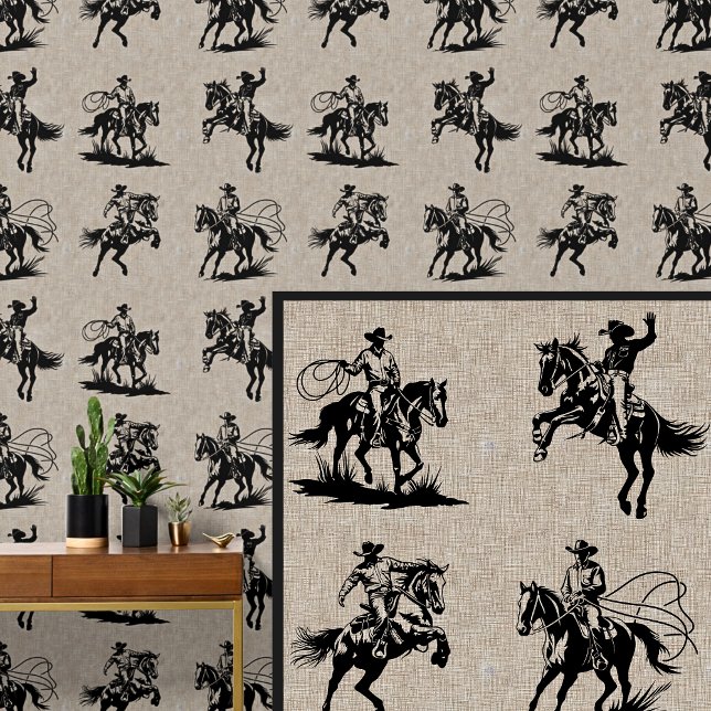 Papier Peint Chevaux de Rodéo Cowboys & Balades sur Beige (Créateur téléchargé)