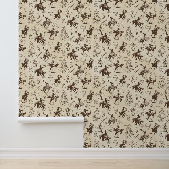 Papier Peint Chevaux de rodéo vintage Western Cowboy (Application)