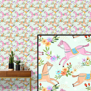 Papier Peint Chevaux et fleurs Brown roses