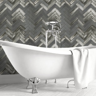 Papier Peint Chevron gris foncé en métal et Herringbone
