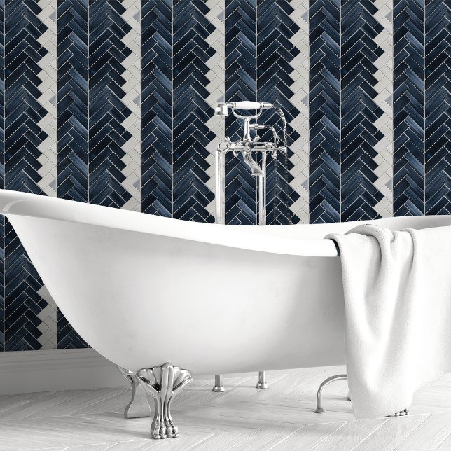 Papier Peint Chevron Navy et Blanc en Arête de Hareng (Créateur téléchargé)