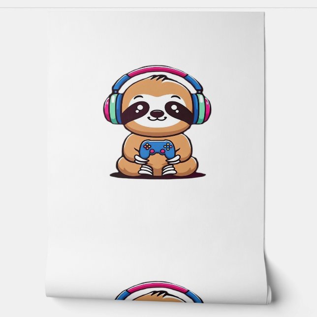 Papier Peint Chibi Kawaii Sloth Gamer - animal drôle mignonne a (Déroulement)