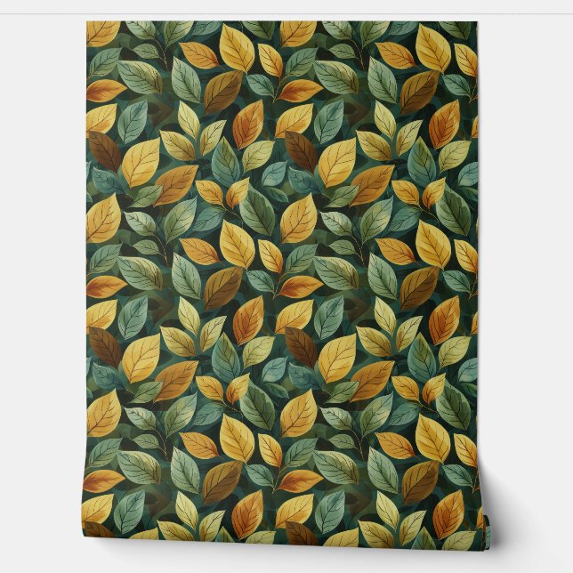 Papier Peint Chic automne terre cuite orange sauge jaune automn (Déroulement)