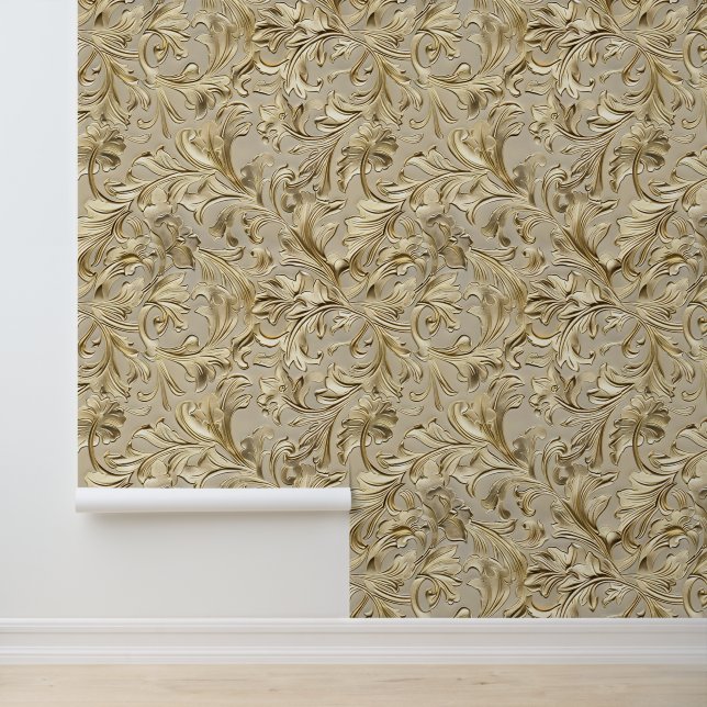 Papier Peint Chic beige or à outils cuir (Application)