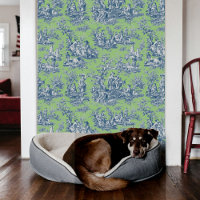 Chic Bleu Vert Toile de Jouy de Style Campagnard F