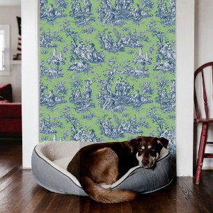 Papier Peint Chic Bleu Vert Toile de Jouy de Style Campagnard F