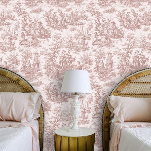 Papier Peint Chic or rose vintage toile de jouy imprimé